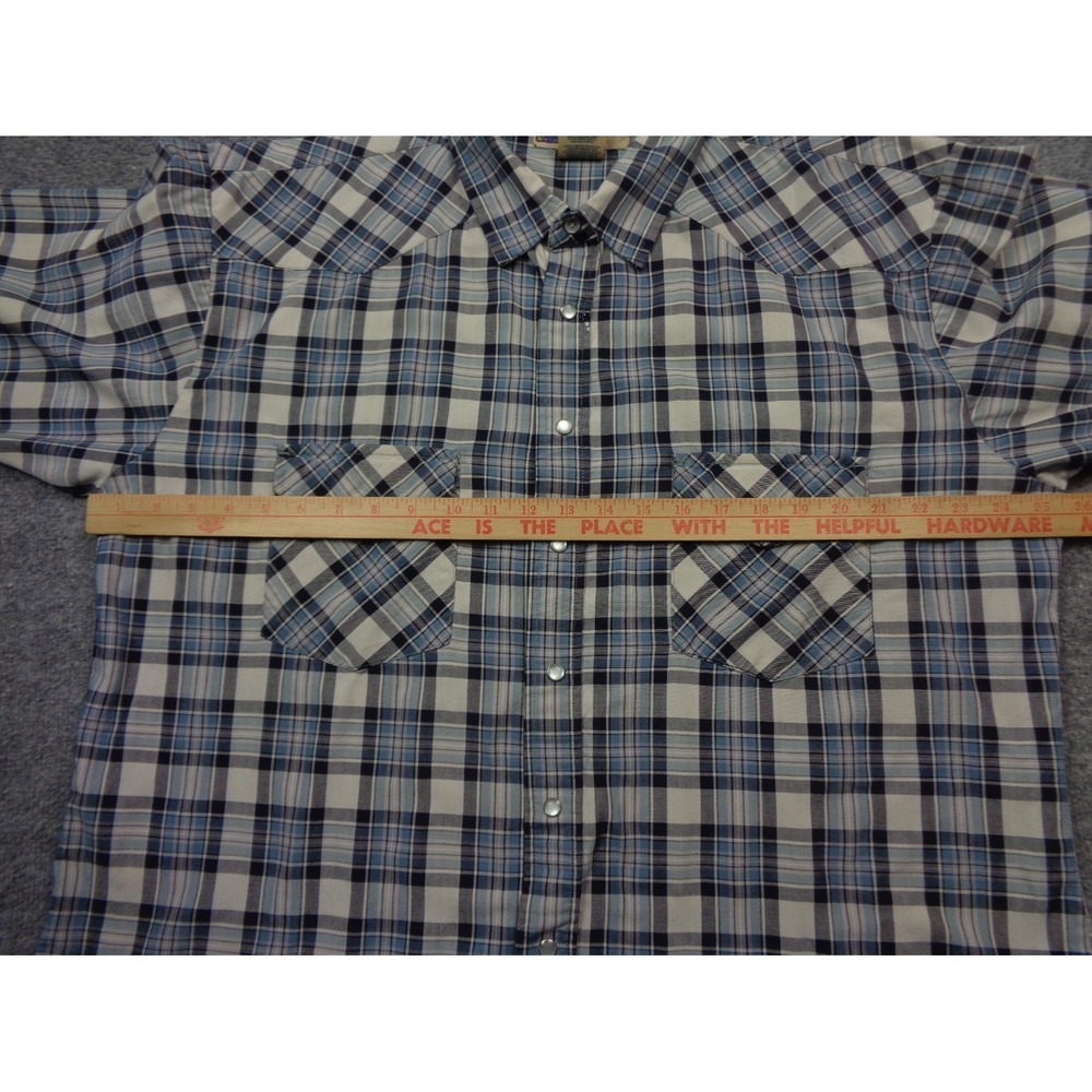 Vintage Big Mac Flannel Shirt  Mens XLT Blue Plaid Pearl Snap Western - Picture 9 of 11